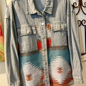 Women's Denim Jacket with Southwestern Pattern
